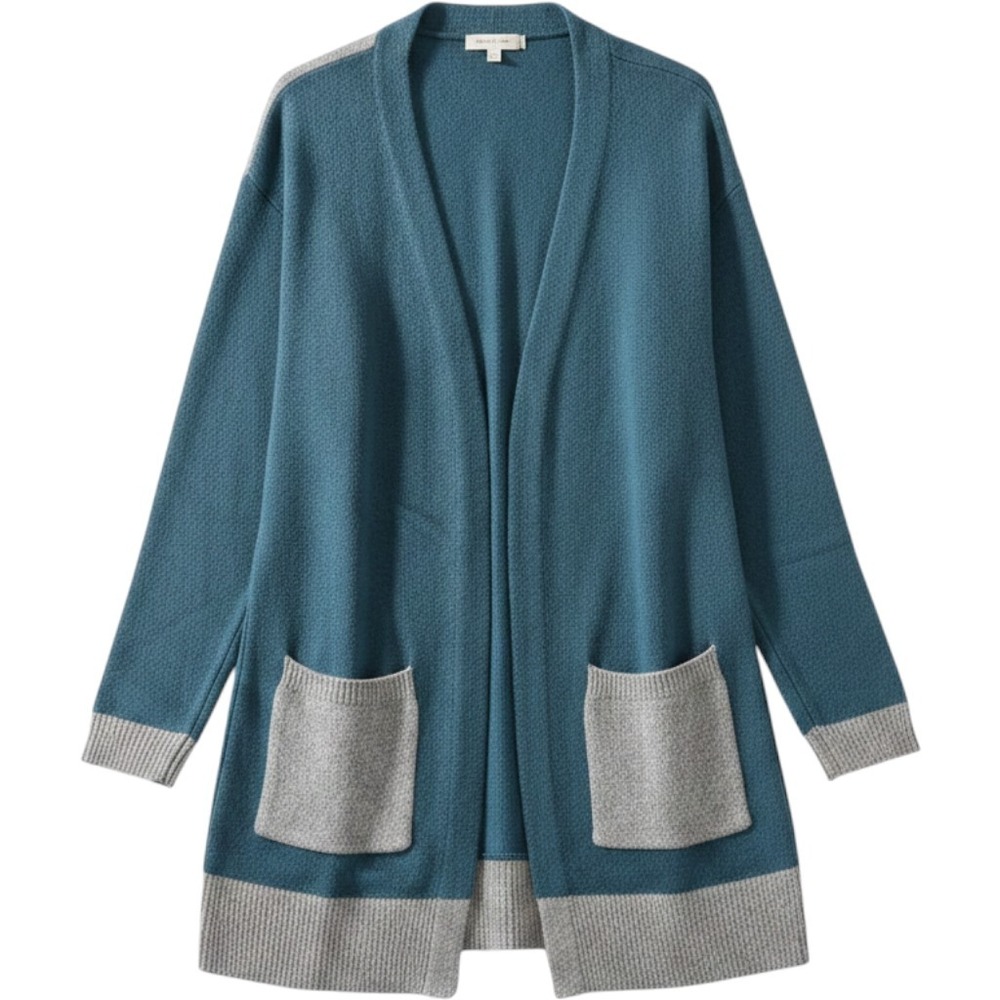 Letty & Me Cardigan Womens Blue Grey Open Front Long Sleeve Sweater Size‎ M